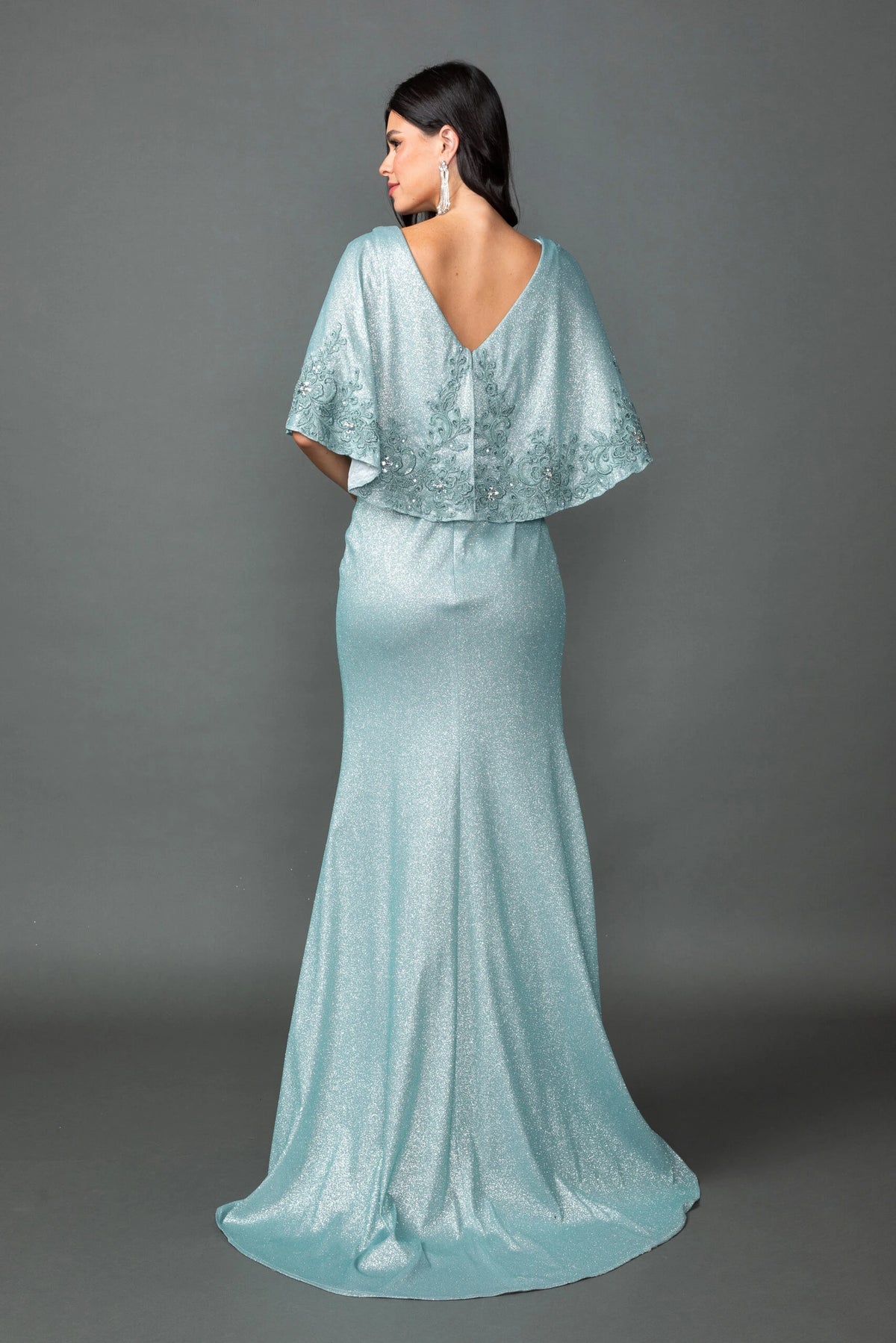 From the back, the Sage prom dress reveals its floor-length skirt.