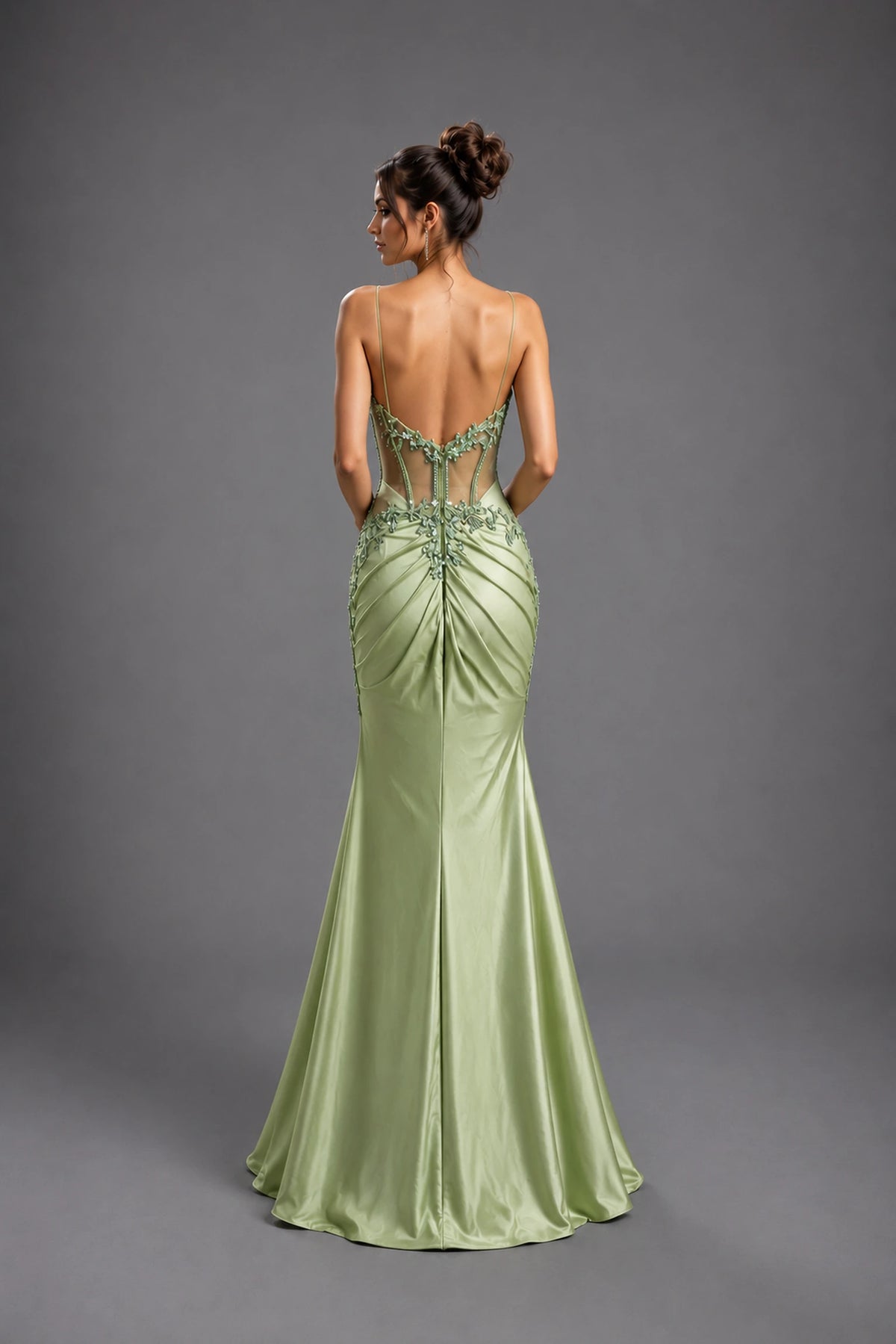 From the back, the Sage prom dress reveals its floor-length skirt.