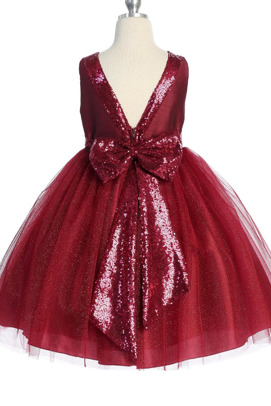 Burgundy sequin flower girl dress.