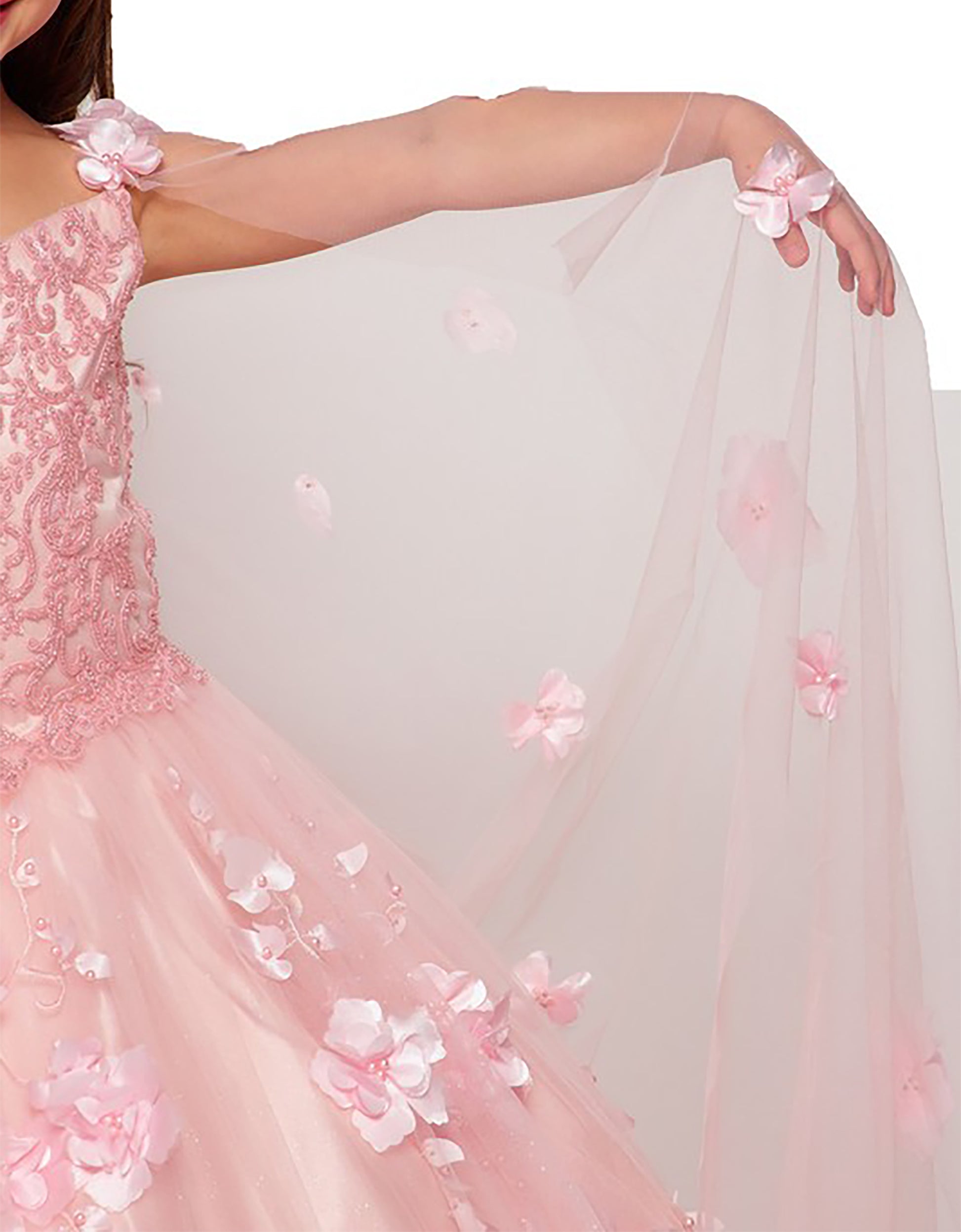 Mini Quince | Blush 3D Flower, Stone and Pearl 3 Anos Mini Quinceanera Dress with Detachable Cape | Harper dress | 4 Colors cape