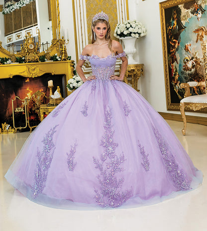 Quinceañera | Lilac Big Bow Floral Appliqués Quince Ball Gown | Xeresa dress front