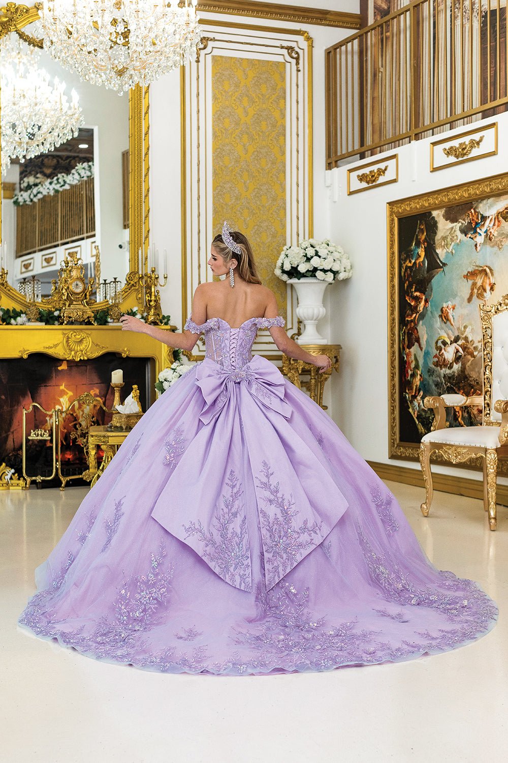 purple dresses for a quinceanera Lilac Quinceañera Dress Big Bow Floral Appliques Quince Train M / Lilac Size:XS / US 0-2 Chains enhancing the dress’s overall Wholesale 4th of july