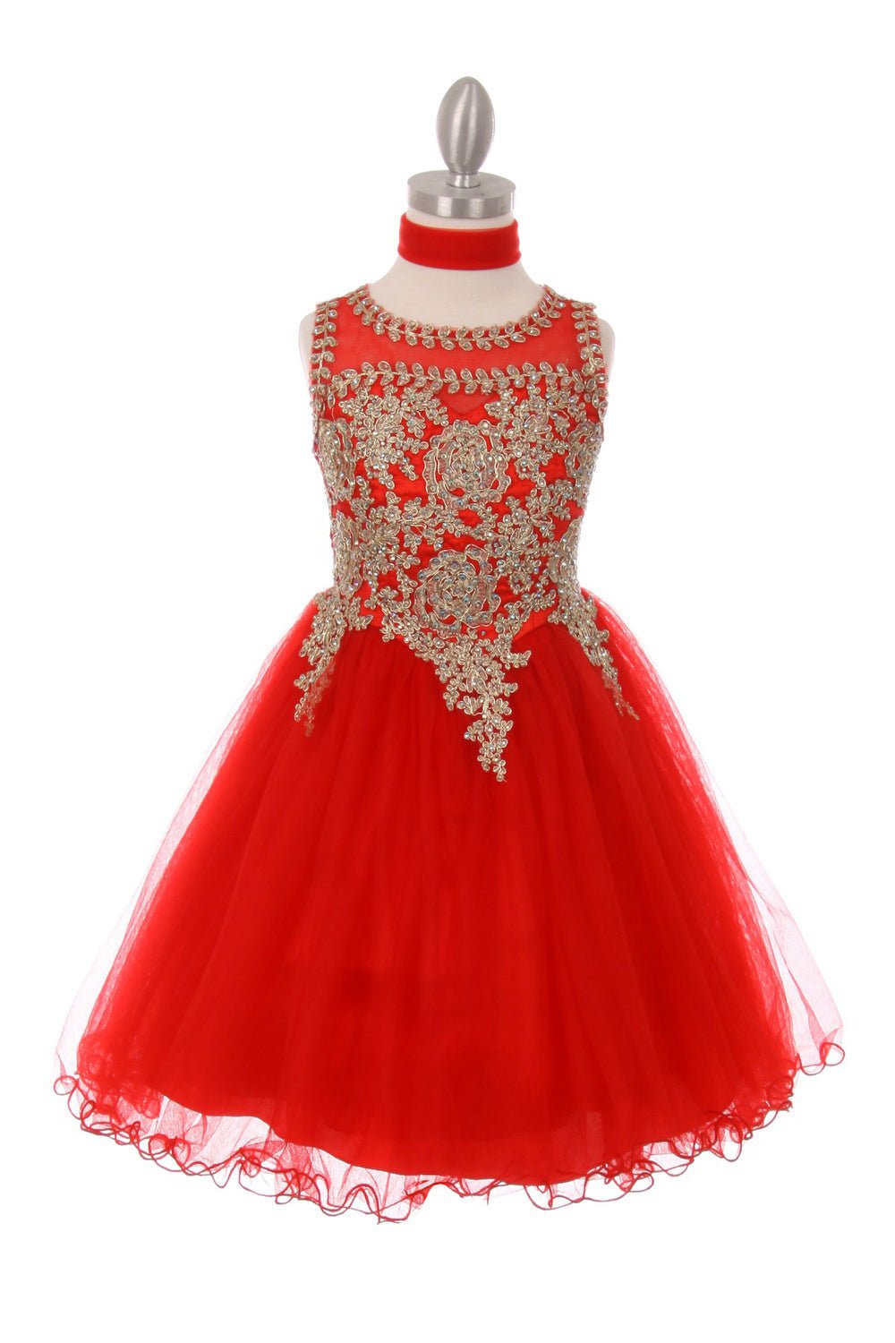 Burgundy flower girl dress front view with lace bodice and layered tulle skirt.