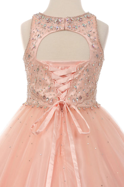 Featured on this Blush mini quince dress: a keyhole upper back with satin lacing.