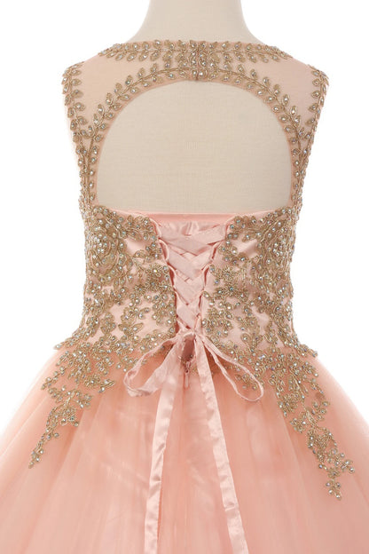 Featured on this Blush mini quince dress: an embellished keyhole back and satin lacing.