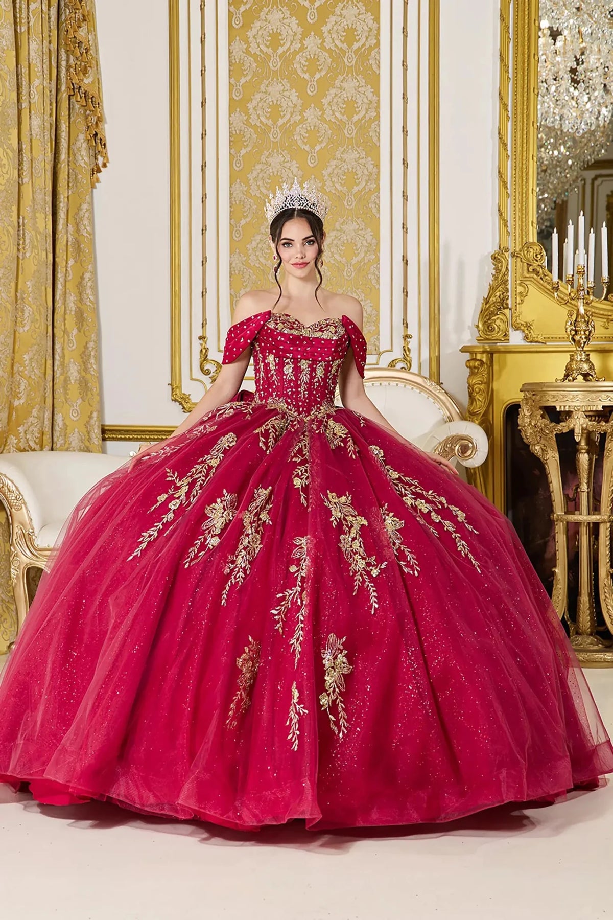 burgundy metallic dress Quinceañera with Corset Bodice Applique L / Burgundy Size:2XL - 42 20% Metallised fibre. Carnival Stylish Birthday Dresses for