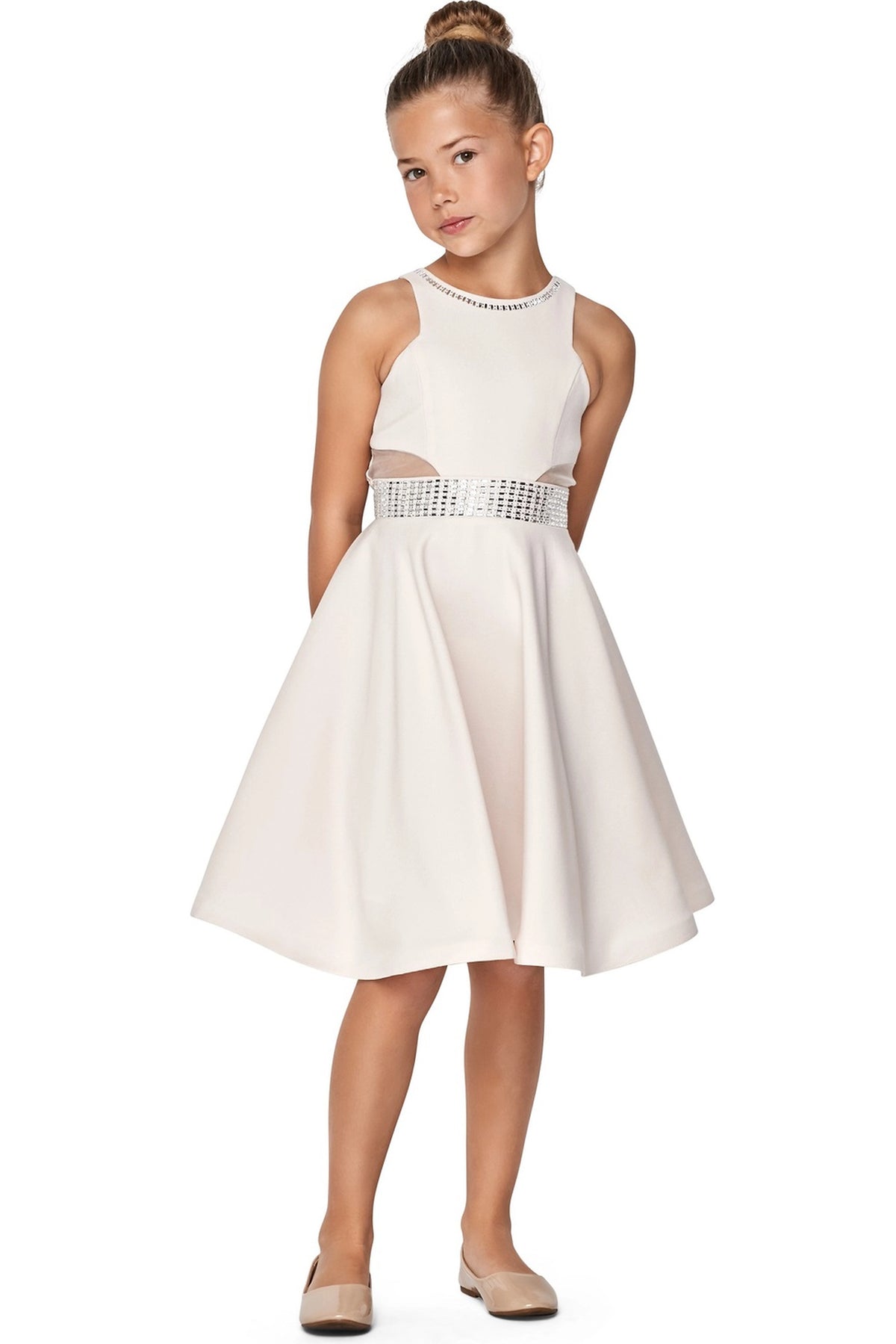 Showcasing with a crystal-trimmed waistband, this Cream kids party dress displays elegant detail.