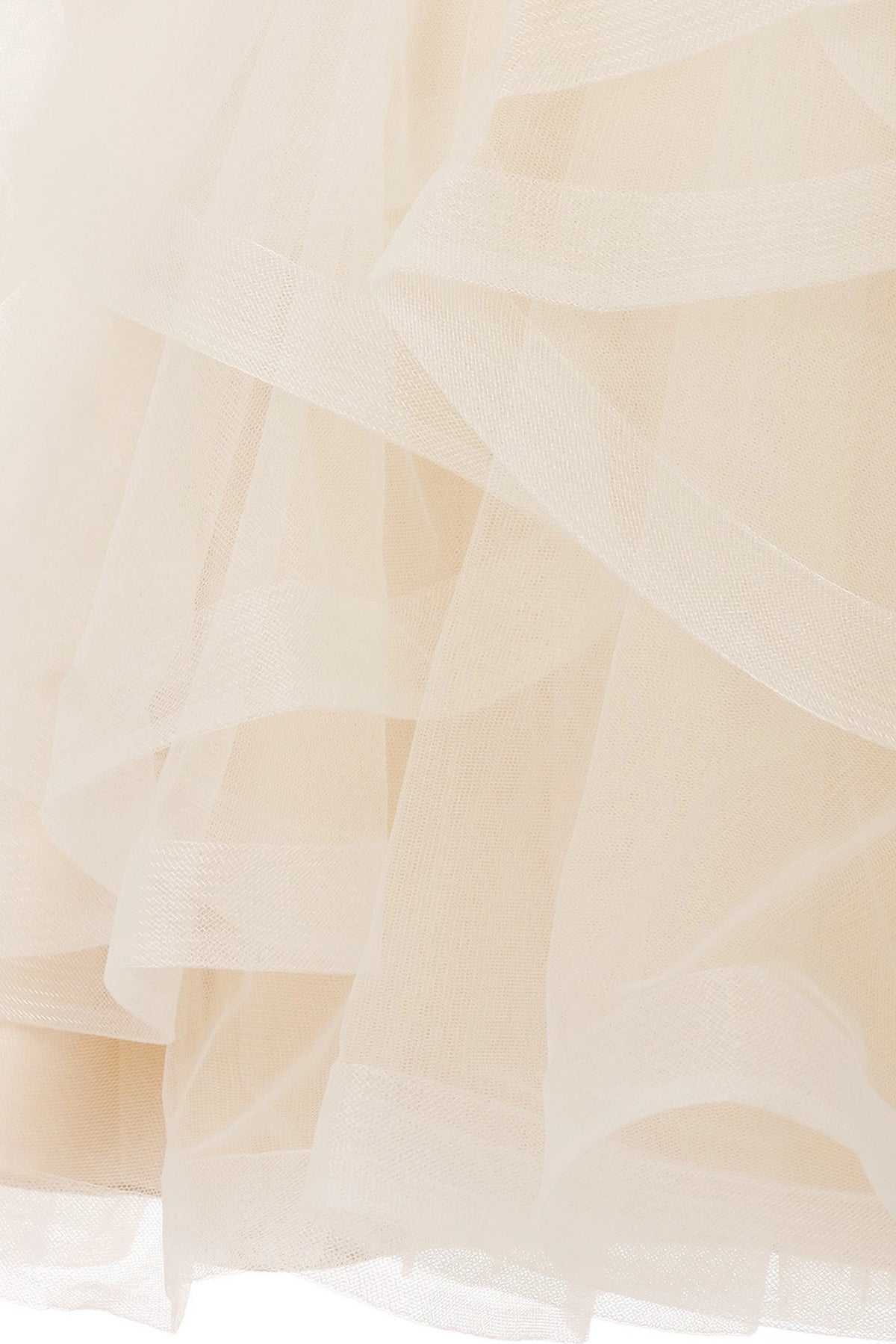 Styled with a layered high-low hem, this Champagne kids party dress displays elegant detail.