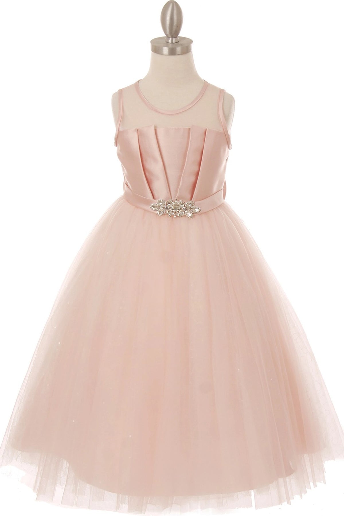 Showcasing with satin bodice pleats, this Pink kids party dress displays elegant detail.