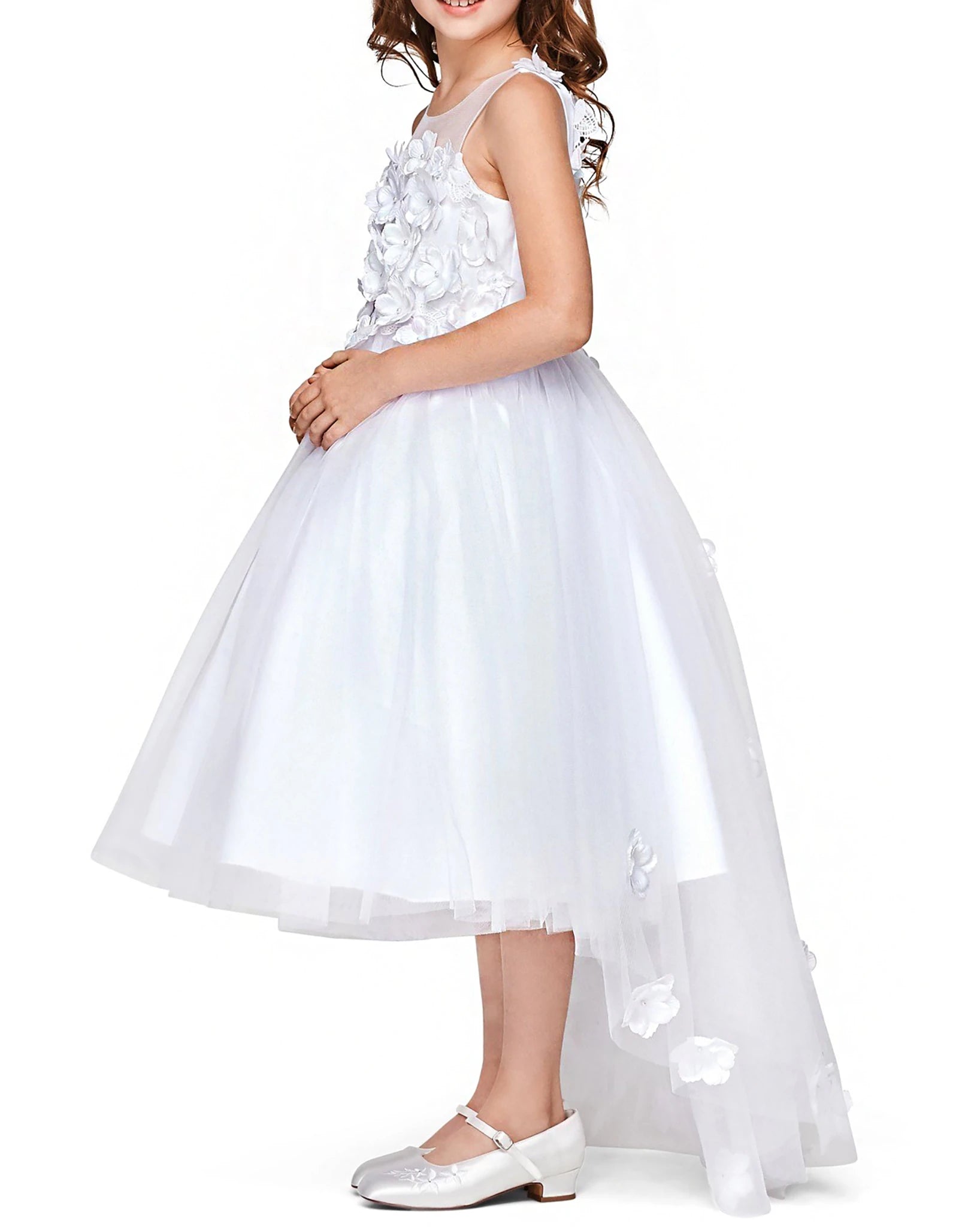 White floral flower girl dress.