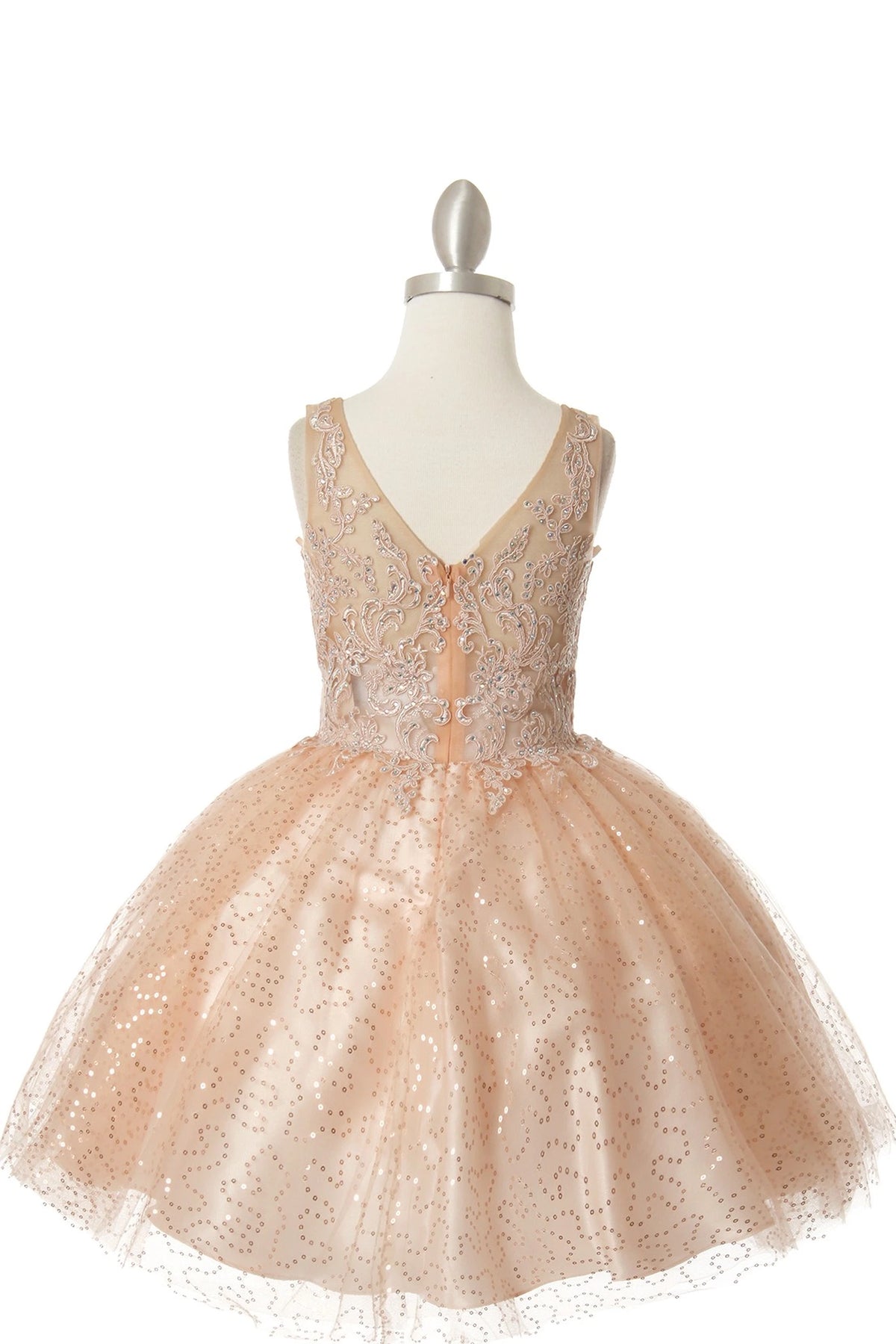 Showcasing with a glittered tulle skirt, this Blush kids party dress displays elegant detail.