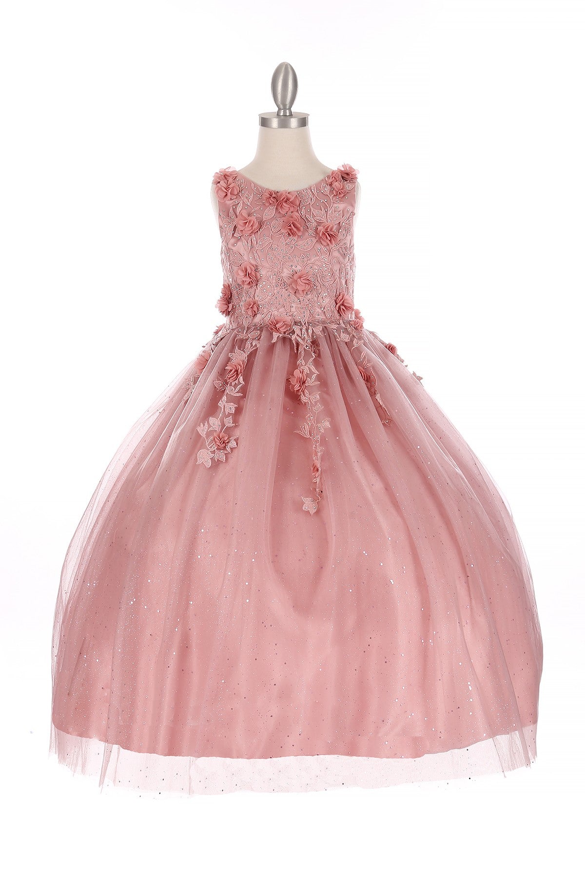 Mini Quince | Dusty Rose 3D Flowers, Rhinestones with Shiny Tulle 3 Anos Mini Quinceanera Dress | Celeste dress | 4 Colors Available front whole