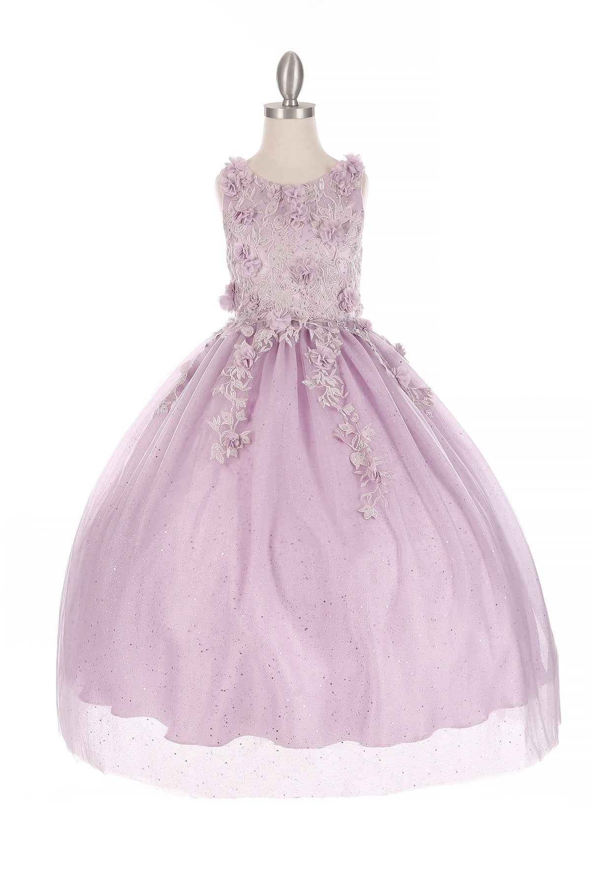 Mini Quince | Lilac 3D Flowers with rhinestones, sparkling shiny tulle floor length dress with spaghetti back | Flower Girl Dress | Mini Quince Dress | Celeste dress | 4 Colors Available whole dress