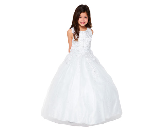 Mini Quince | White 3D Flowers, Rhinestones with Shiny Tulle 3 Anos Mini Quinceanera Dress | Celeste dress | 4 Colors Available front