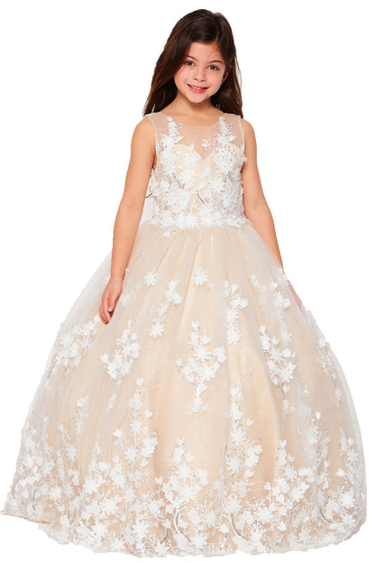 Mini Quince | Champagne 3D Floral Applique Lace Sequin Mini Quinceanera 3-Anos Ballgown | Danna dress | 3 Colors Available front