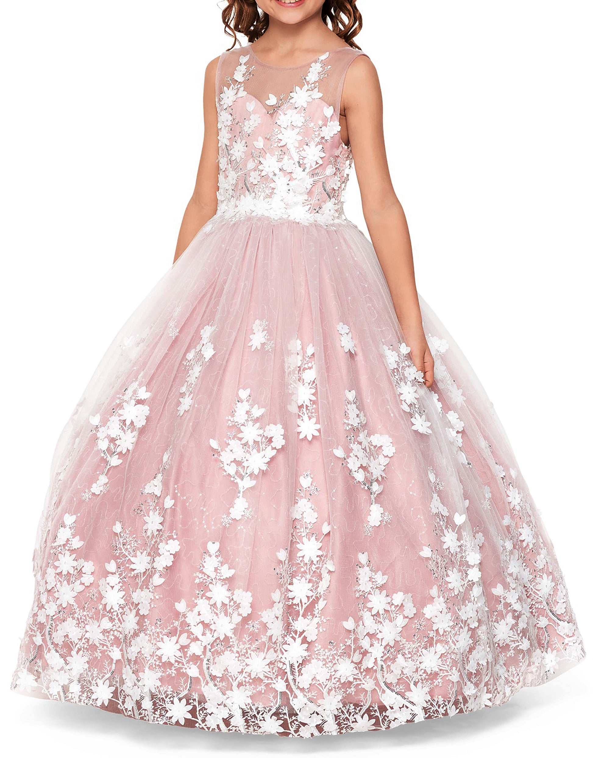 Mini Quince | Mauve 3D Floral Applique Lace Sequin 3 Años Mini Quinceanera Ballgown | Danna dress front view