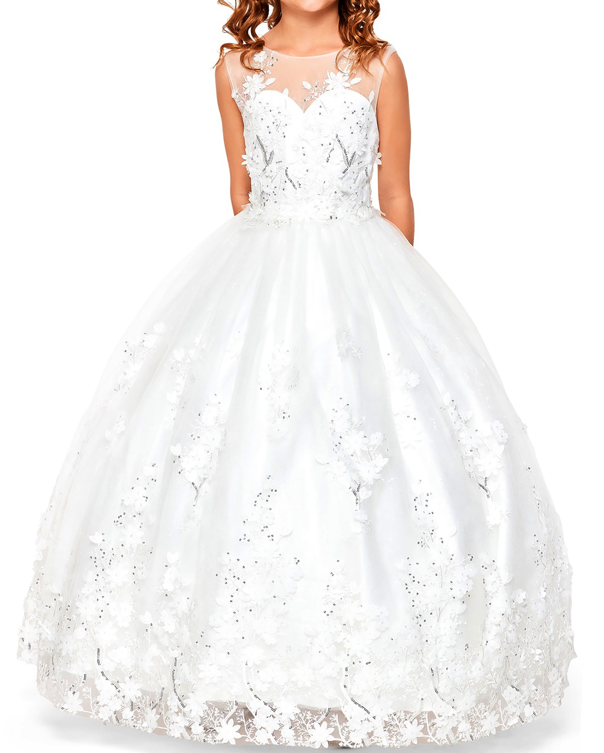 Mini Quince | Off-white 3D Floral Applique Lace Sequin Mini Quinceanera 3-Anos Ballgown | Danna dress | 3 Colors Available front zoom