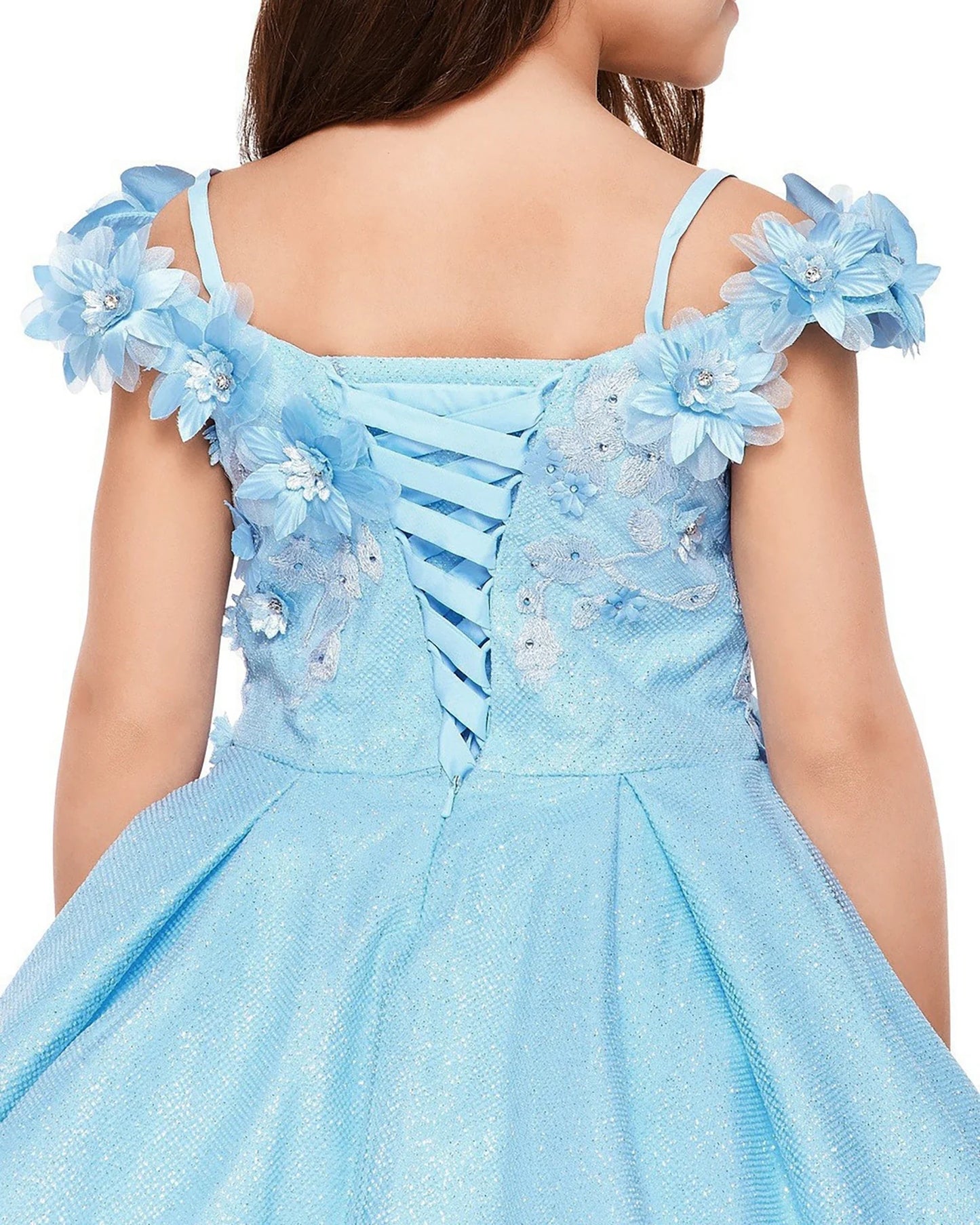showing lace-up back. Flower girl dress.