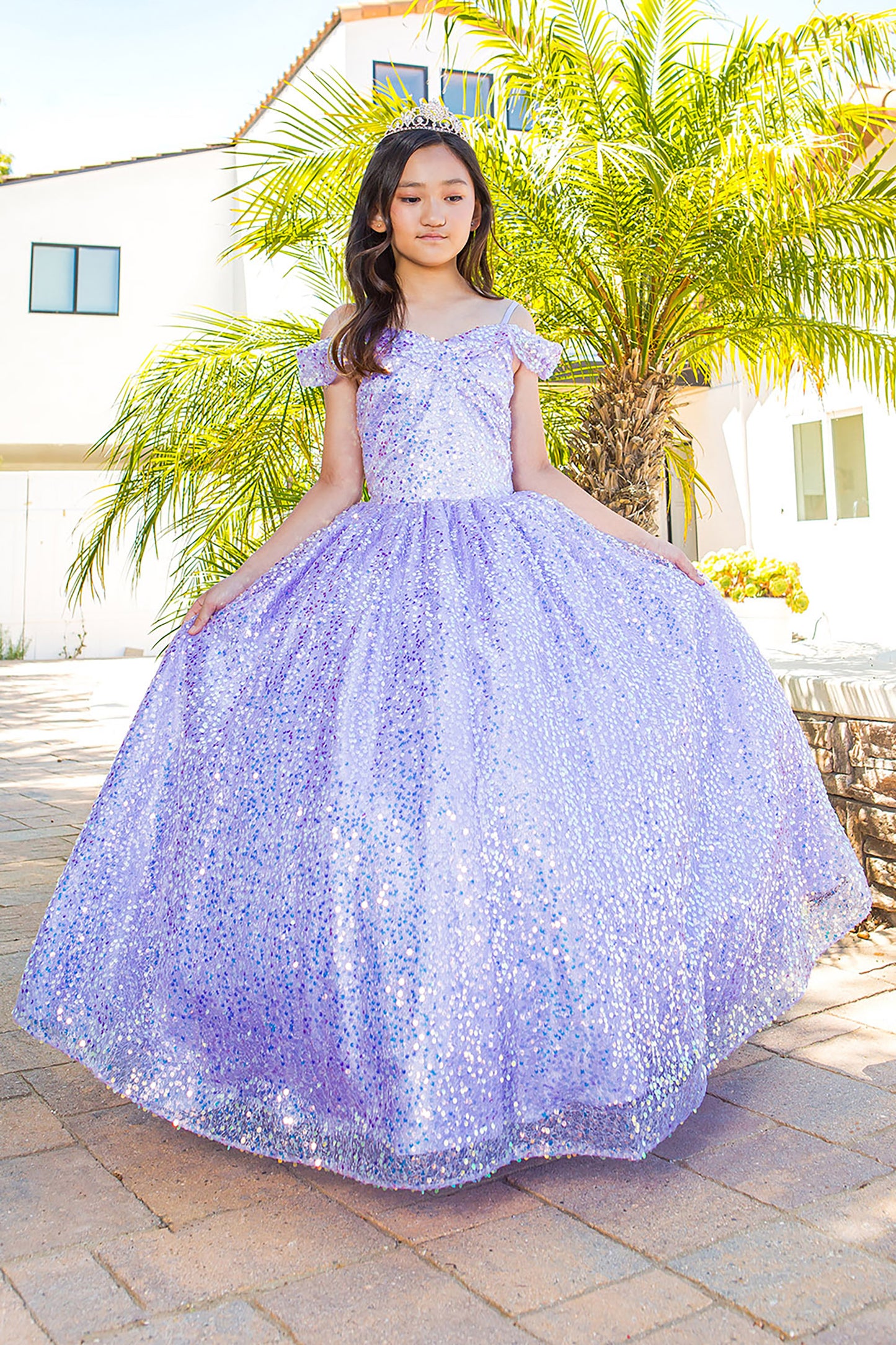 Mini Quince | Lilac Glitter Tulle with Sequin Lace Applique 3 Anos Ballgown | Ámbar dress | 3 Colors Available front view