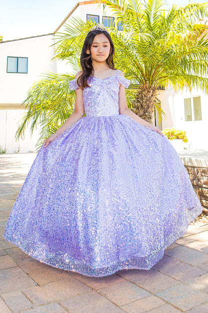 Mini Quince | Lilac Glitter Tulle with Sequin Lace Applique 3 Anos Ballgown | Ámbar dress | 3 Colors Available front view