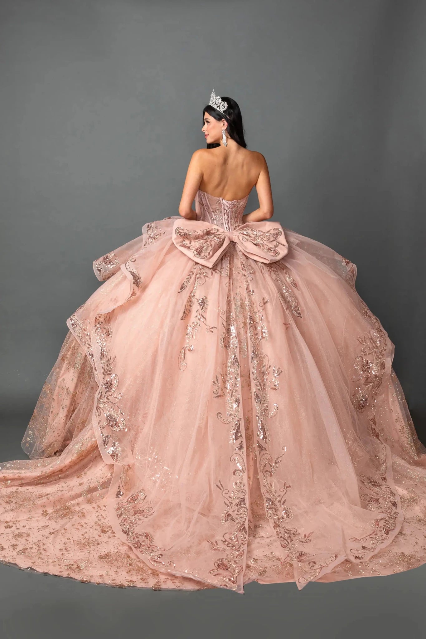 Rose Gold Quinceañera Dress Embroidered Beaded Corset M / Rose Gold