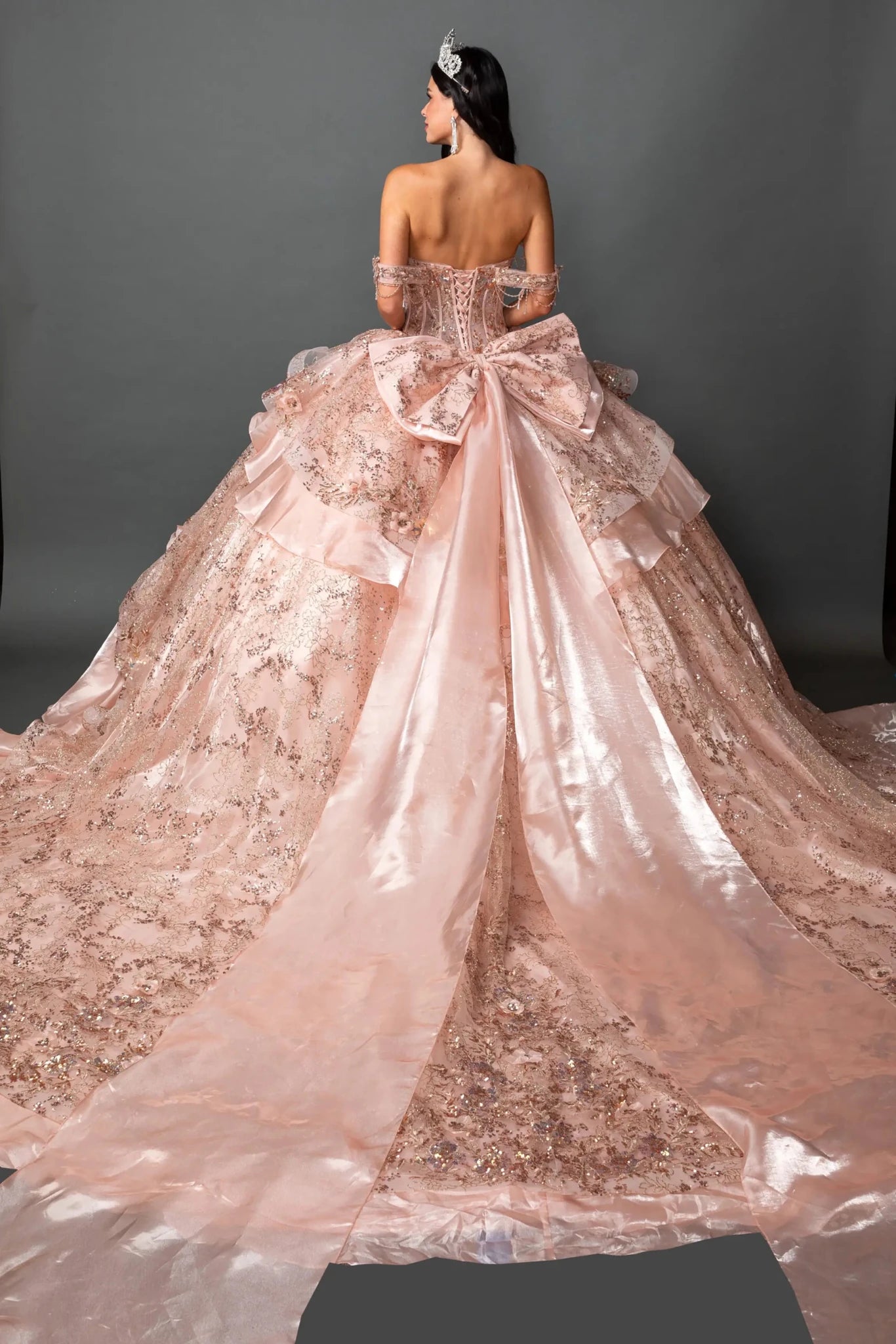 Rose Gold Glitter Quinceañera Dress with 3D Floral Applique XS / Rose Gold
