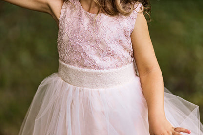 USA Made | Sleeveless Lace Tulle Sequin V-Back Flower Girl Dress | Sizes 6M to Teen | Angelina Dress