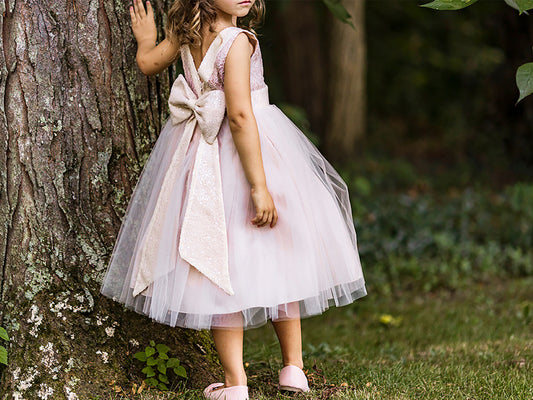 USA Made | Sleeveless Lace Tulle Sequin V-Back Flower Girl Dress | Sizes 6M to Teen | Angelina Dress