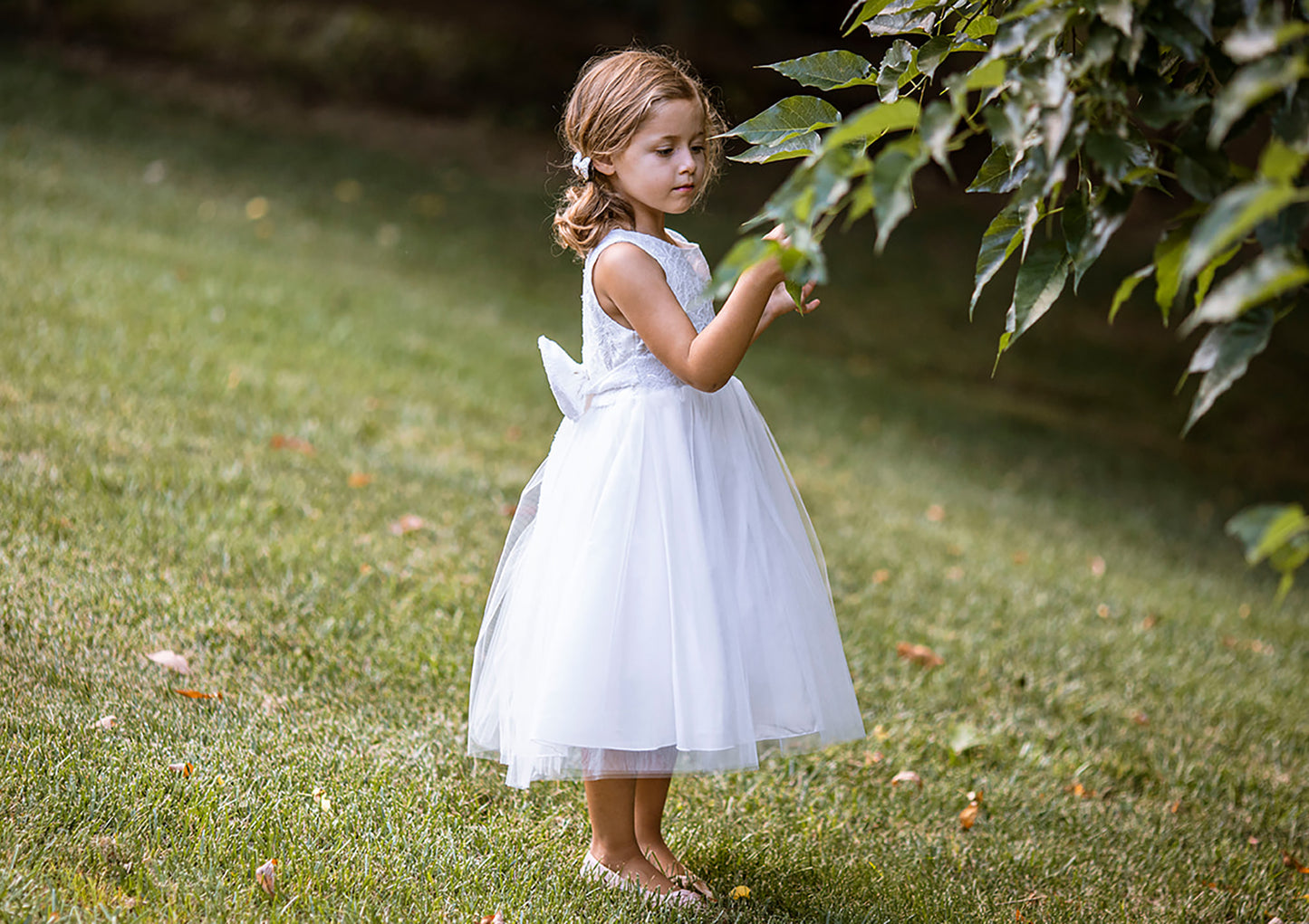 USA Made | Sleeveless Lace Tulle Sequin V-Back Flower Girl Dress | Sizes 6M to Teen | Angelina Dress