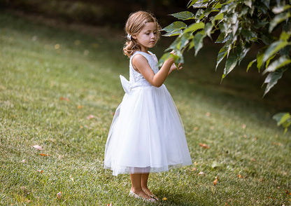 USA Made | Sleeveless Lace Tulle Sequin V-Back Flower Girl Dress | Sizes 6M to Teen | Angelina Dress