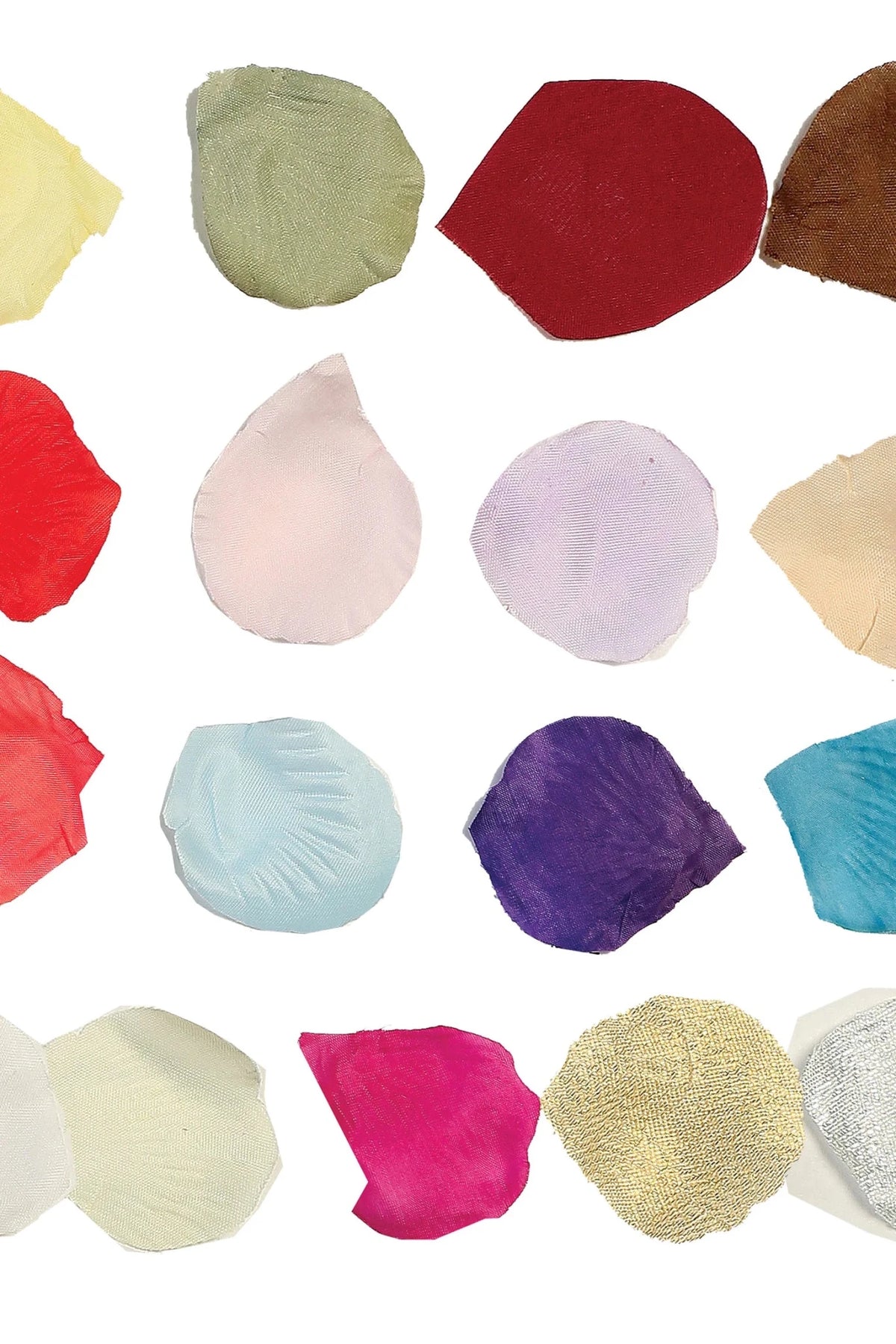 Petal color samples for white and off-white flower girl dresses.