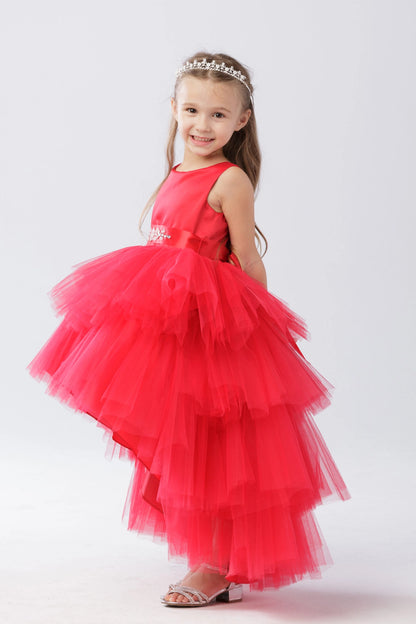 The Red kids pageant dress has a tied sash across the back waist.