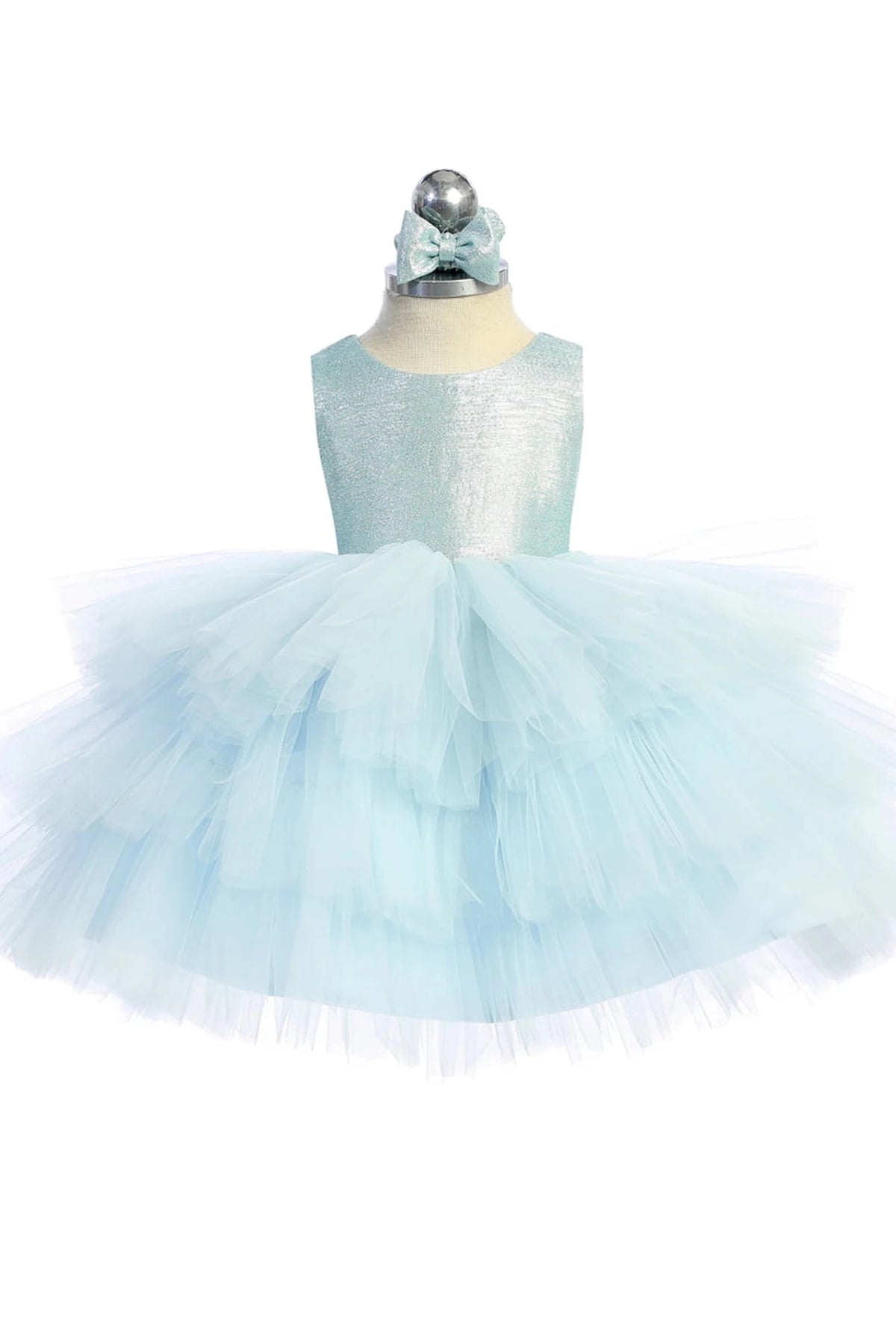 Sky Blue flower girl dress with a glittered bodice.