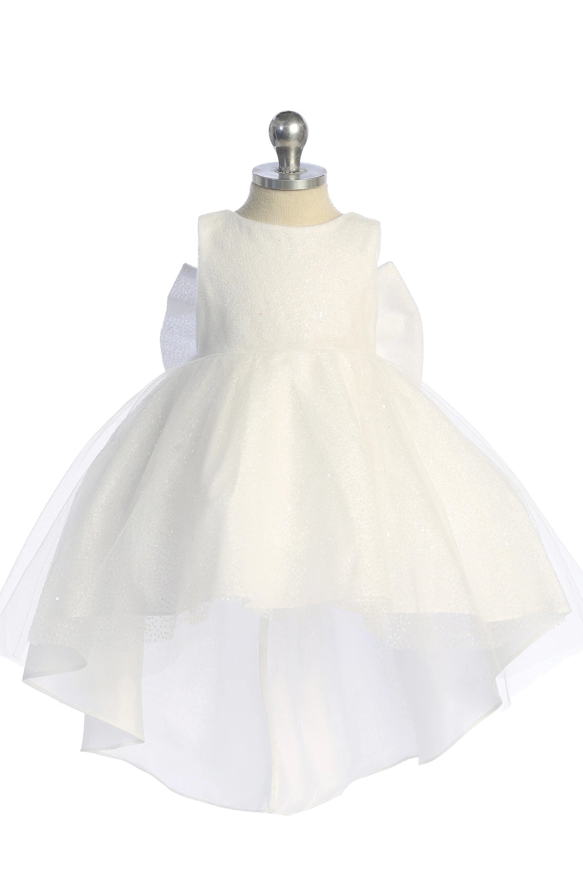 The White kids pageant dress has a full glitter skirt.