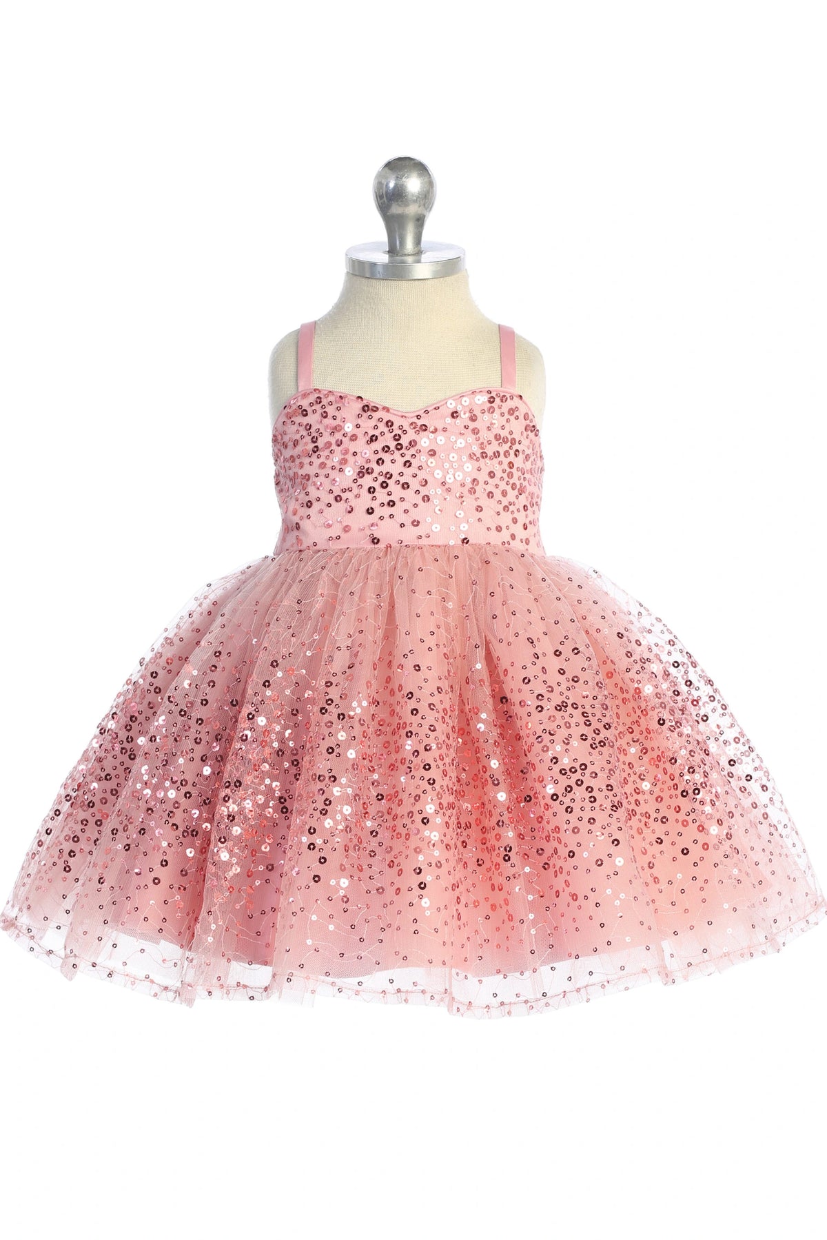 The Mauve kids pageant dress has sequins across the bodice and skirt.