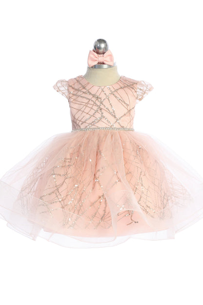 Rose Gold kids pageant dress featuring a glitter crosshatch pattern.