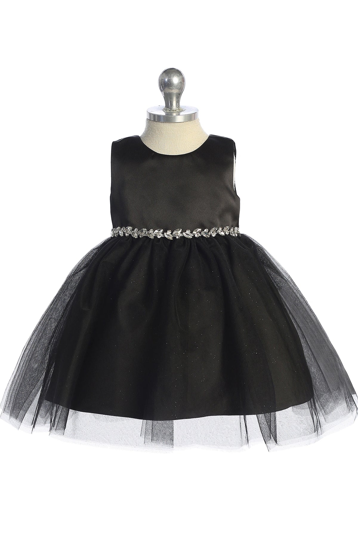 The Black kids pageant dress has a satin bodice and sparkling tulle skirt.