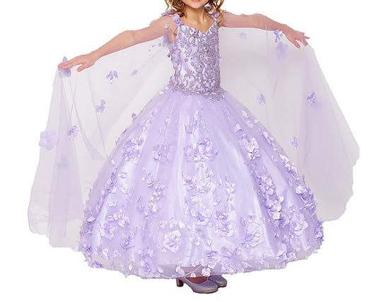 Mini Quince | Lilac 3D Flower, Stone and Pearl 3 Anos Mini Quinceanera Dress with Detachable Cape | Harper dress | 4 Colors dress with cape