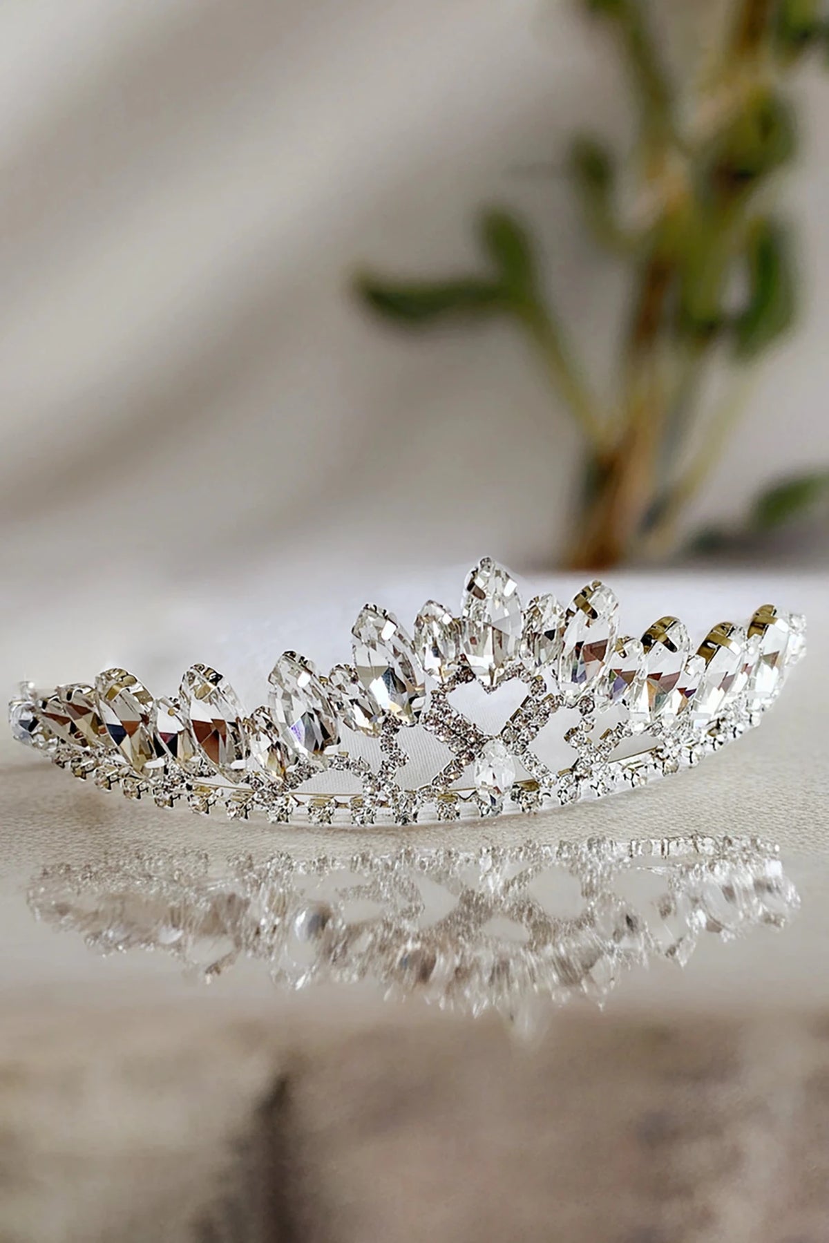 Silver rhinestone flower girl tiara.