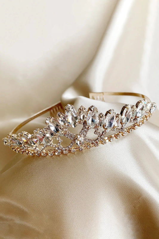 Gold Flower Girl Rhinestone Crystal Tiara | First Communion Headpiece