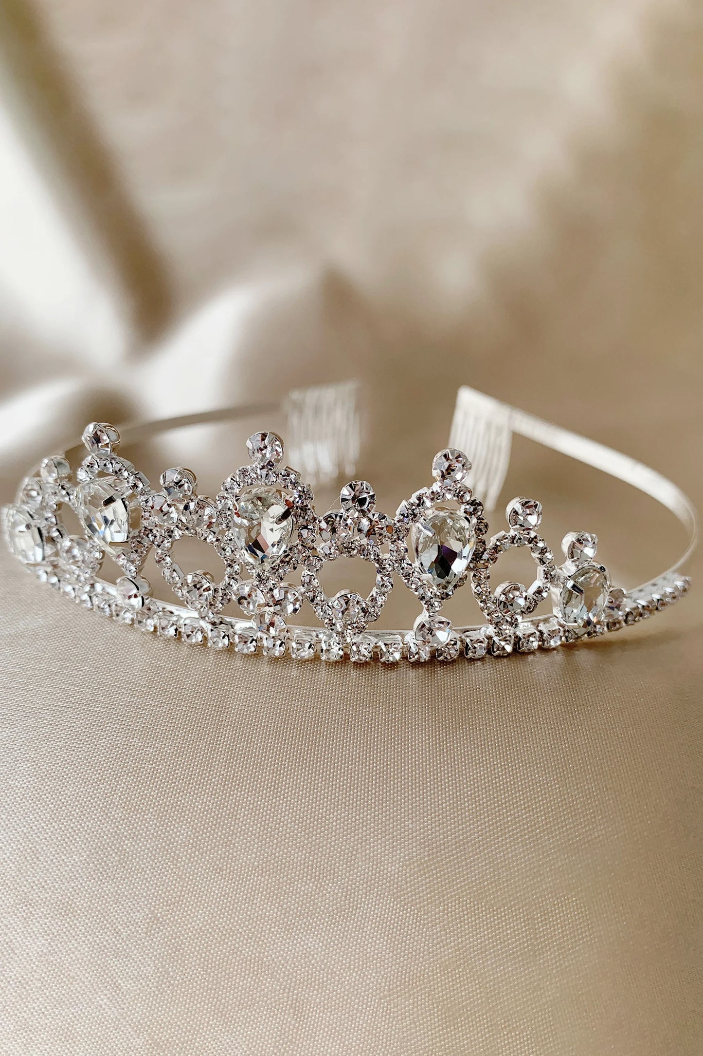 Kid's Silver Flower Girl Rhinestone Crystal Tiara | First Communion Headpiece