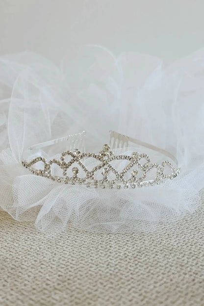 rhinestone tiara with white veil