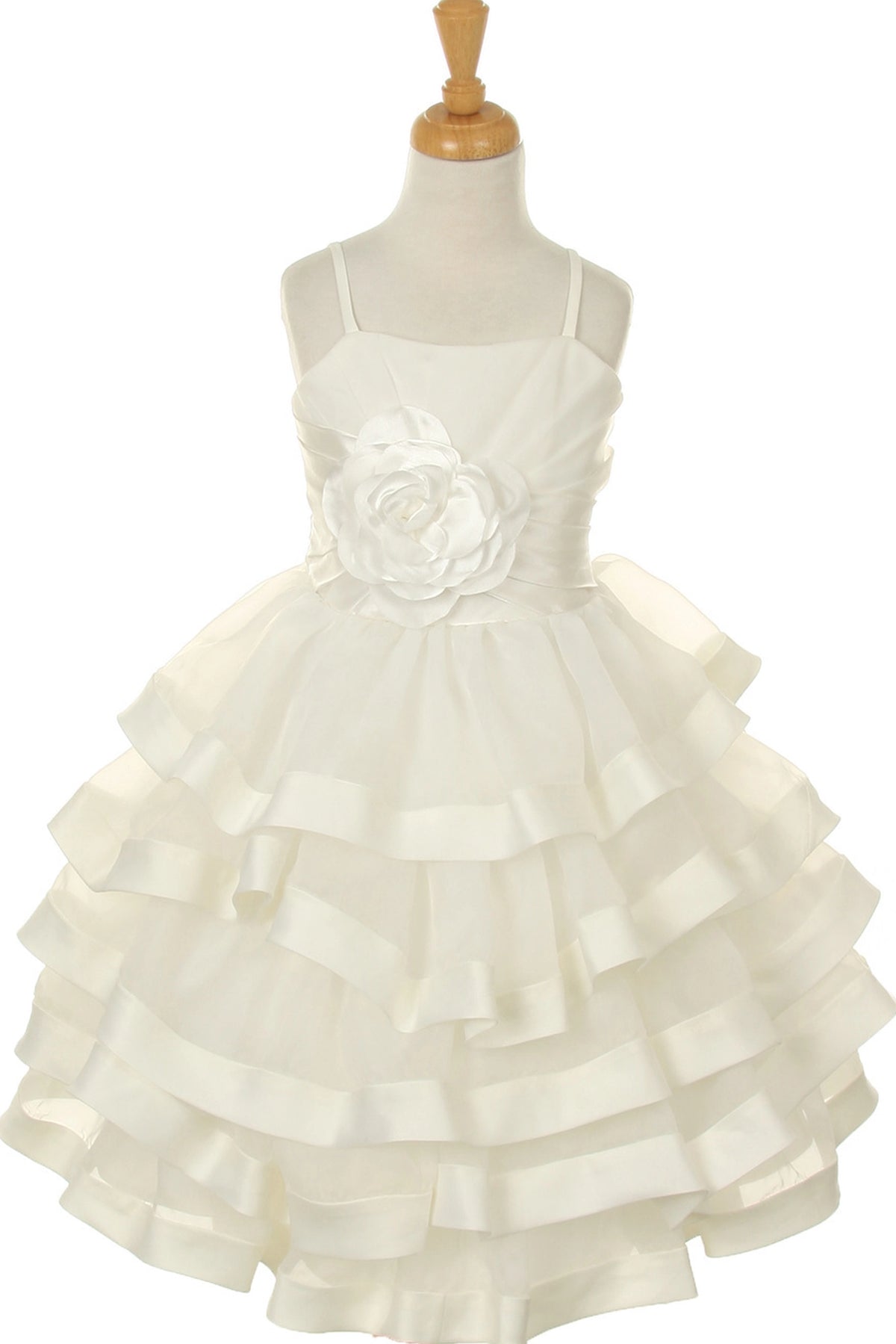 Accented a large flower at the waist adds character to this Ivory kids party dress.
