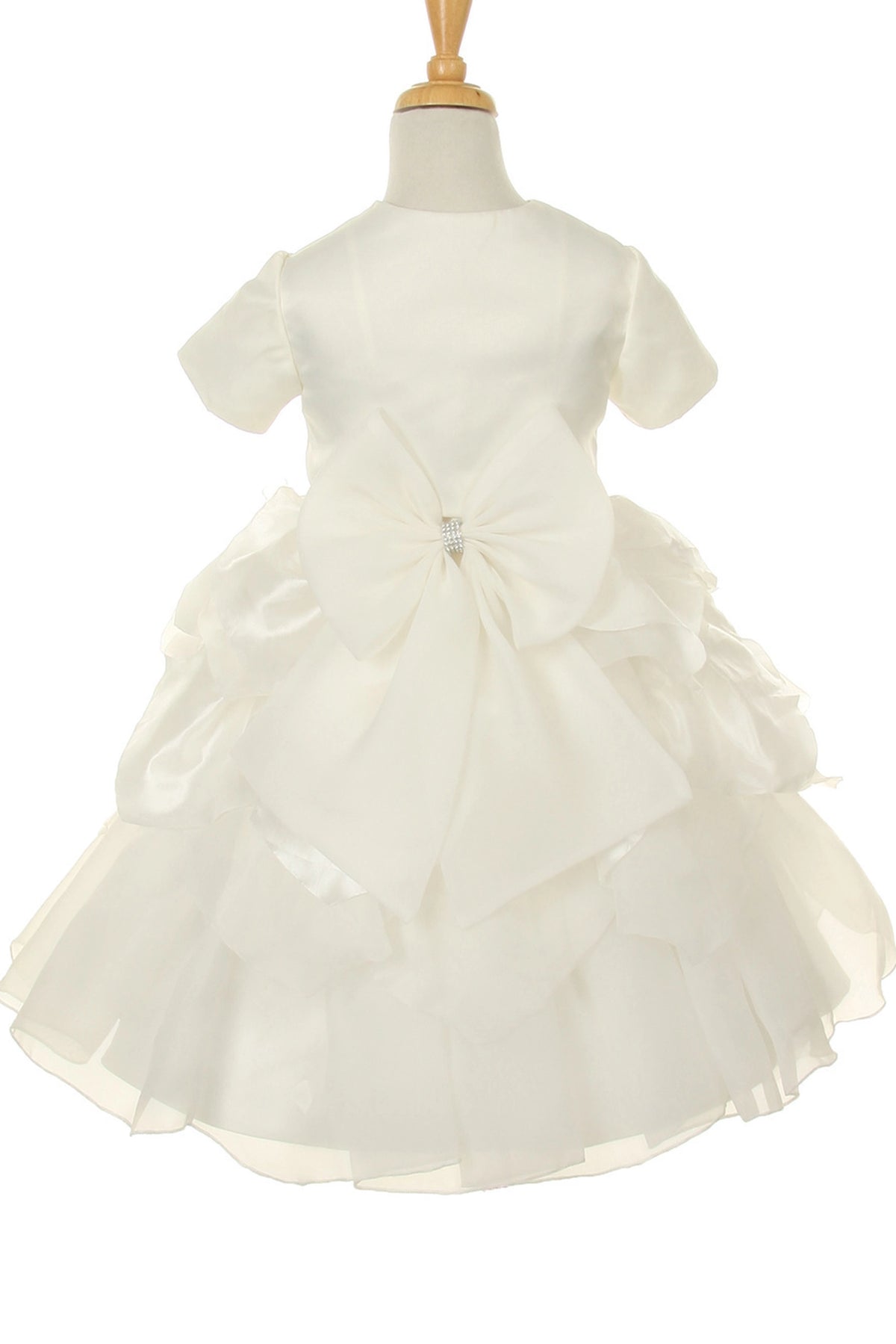 Accented a flower-trimmed waist adds character to this Ivory kids party dress.