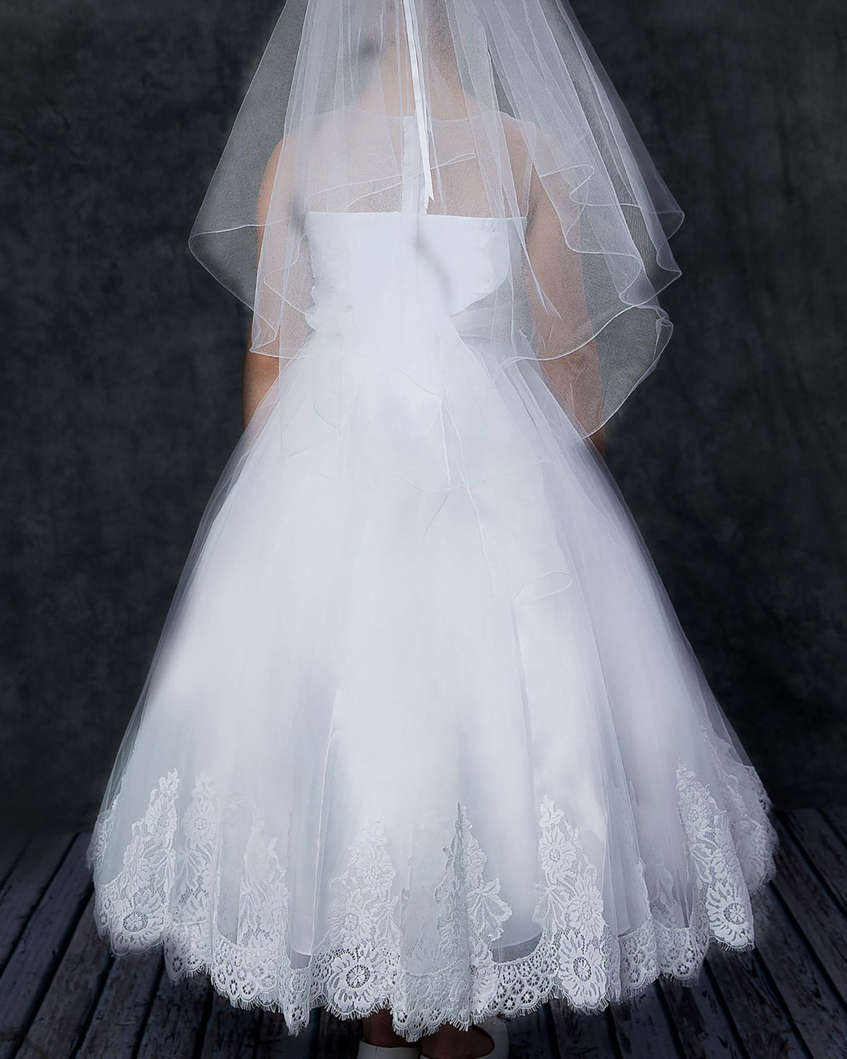 White lace flower girl dress.