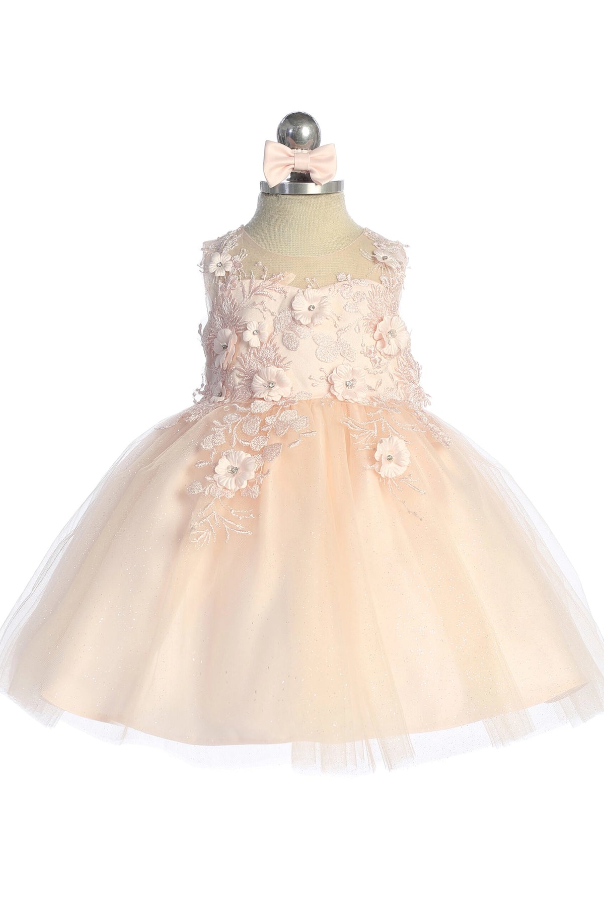 The Blush kids pageant dress has dimensional floral lace.