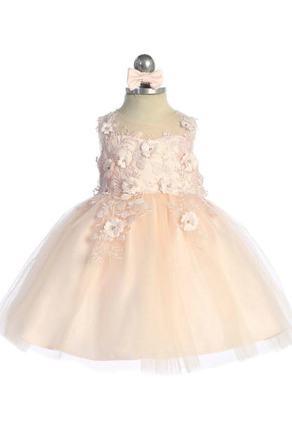 The Blush kids pageant dress has dimensional floral lace.