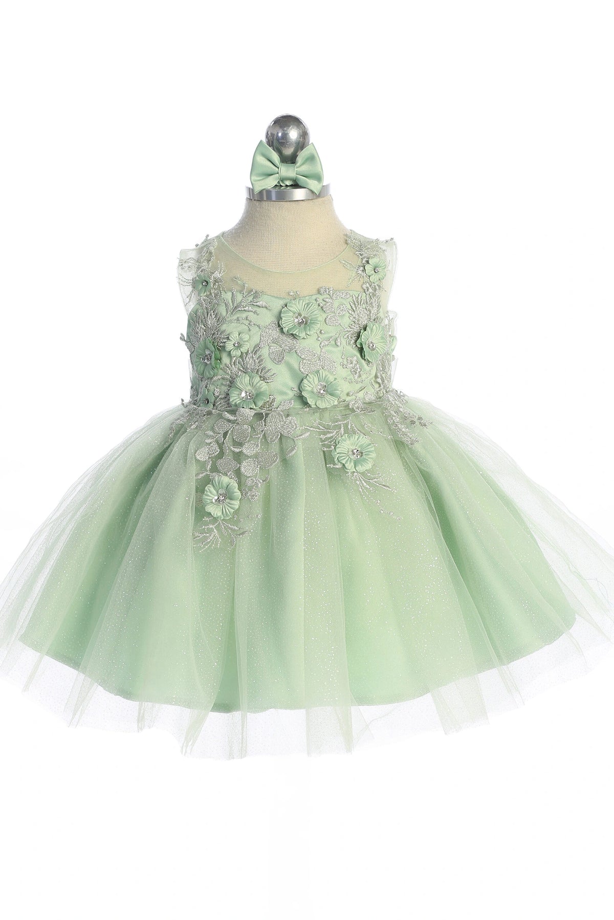 The Sage kids pageant dress has dimensional floral lace.