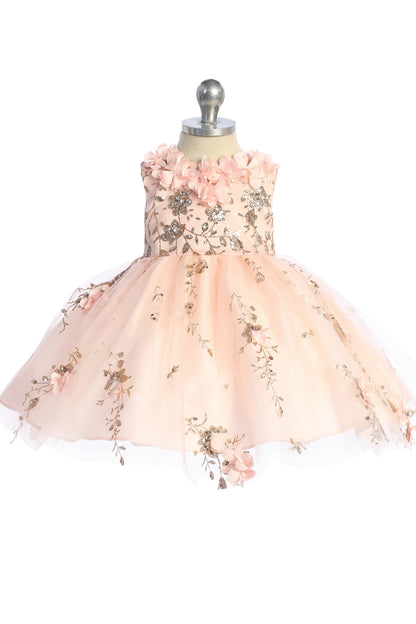 Visible details on the Blush kids pageant dress include three-dimensional flower appliques.