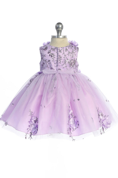 Seen from behind, this Lilac kids pageant dress displays lace-up ties at the back.